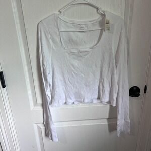 Aerie White Ribbed Square Neck Long Sleeve Top Size XXL 078-5495-2599-100 NWT